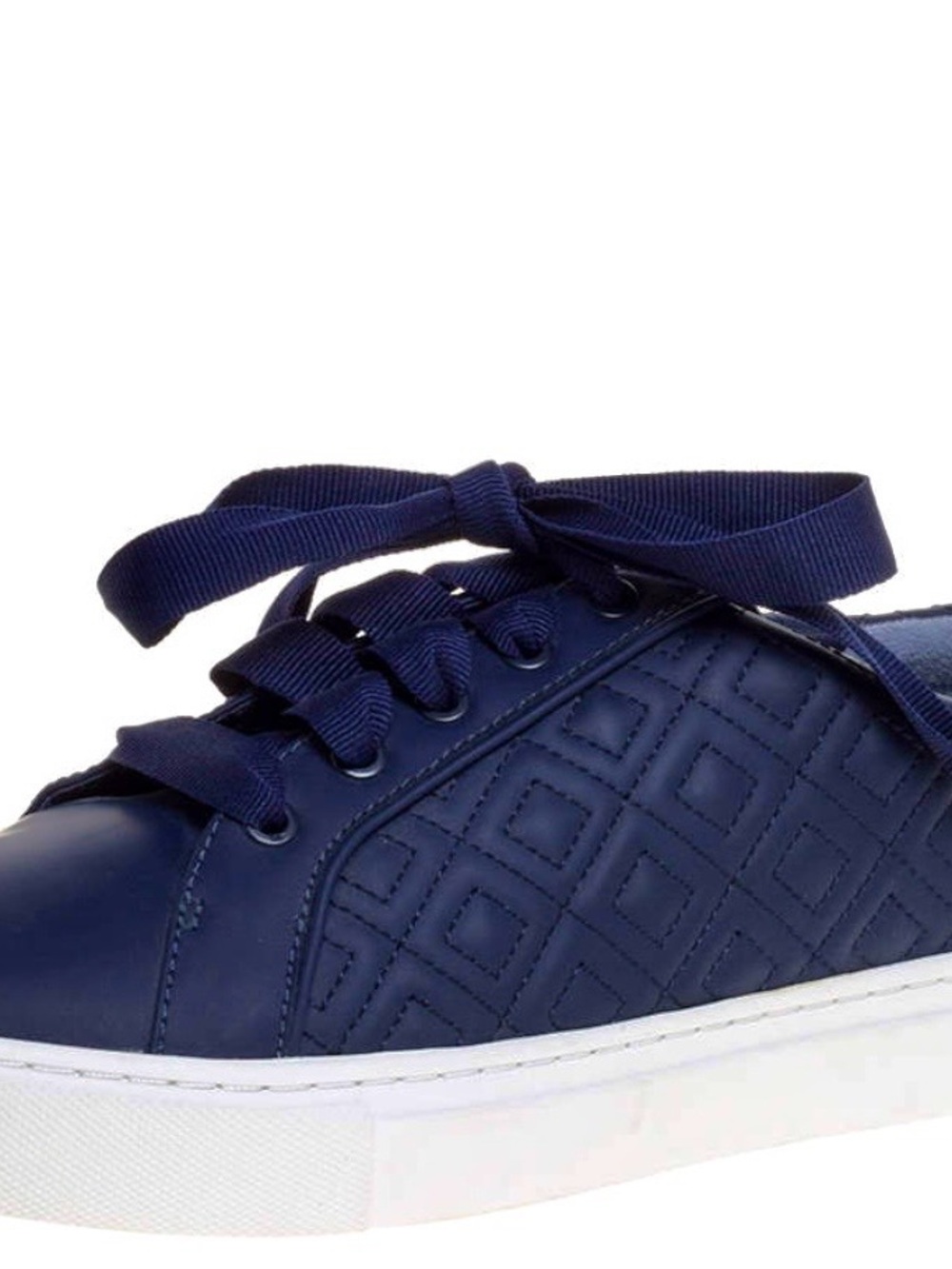 Tory Burch Blue Quilted Leather Marion Low Top Sneakers